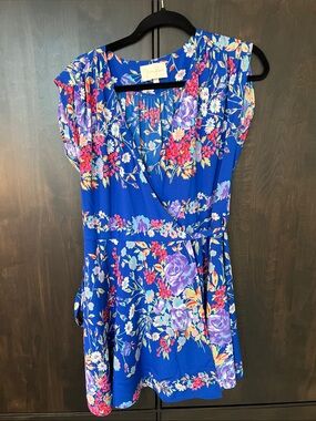 Yumi Kim Royal Blue Floral Mini Wrap Dress